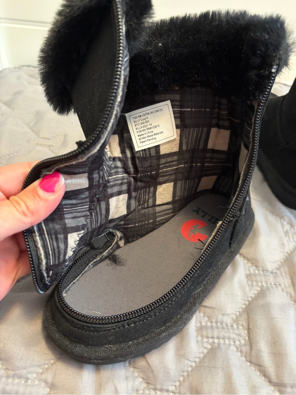 Girls' Black Adaptive Faux Fur Winter Ankle Boots - Picture 4 of 6